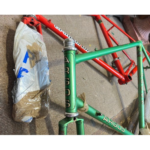 248 - A Sage green Argos bike frame, c-c 56cm, together with a Graham Weigh Candy red bike frame, c-c 53cm... 