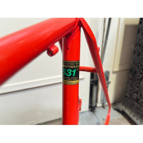 248 - A Sage green Argos bike frame, c-c 56cm, together with a Graham Weigh Candy red bike frame, c-c 53cm... 