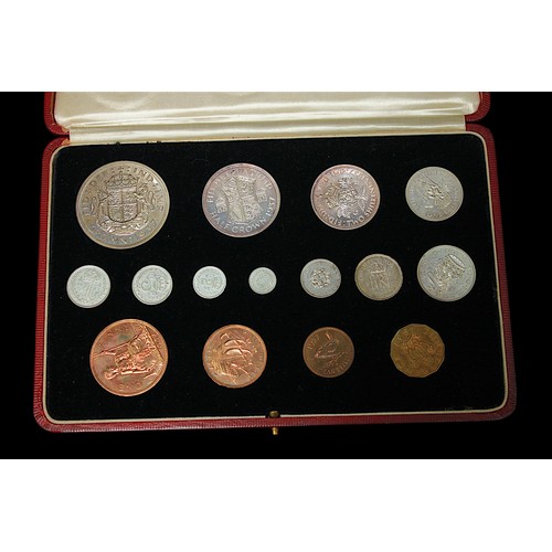 824 - A Royal Mint Specimen Set 1937, George VI, 15-coins including Maundy Set, in gilt-tooled red leather... 