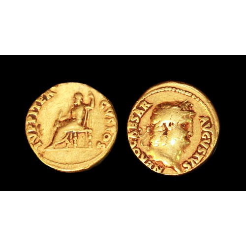 806 - An Emperor Nero Gold Aureus, 64-68AD, obv. NERO CAESAR AUGUSTUS, head facing right, wearing laurel-w... 