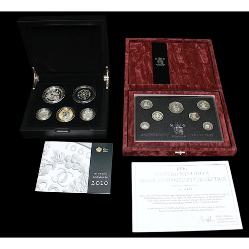 820 - The 1996 United Kingdom Silver Anniversary Collection, 7-coins, and The UK Celebration Set 2010, of ... 