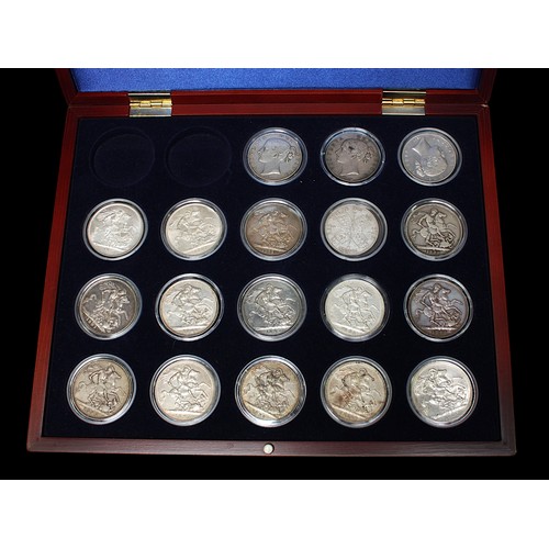 805 - A collection of 18 assorted Victorian silver crowns, various years from 1844 - 1900, housed in fitte... 