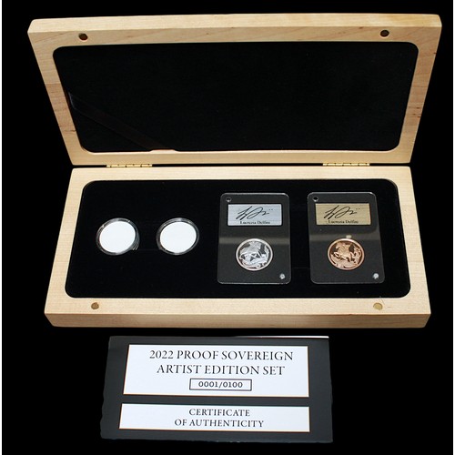 809 - A 2022 Proof Sovereign Artist Edition Set, 0001/0100, comprising .916Au gold sovereign with Timothy ... 