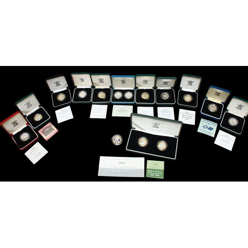 821 - A collection of ten assorted Royal Mint silver proof £2 coins, all with clear plastic capsules, larg... 