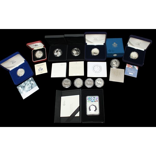 813 - A collection of assorted silver proof commemorative coins including a 2017 Platinum Wedding Annivers... 