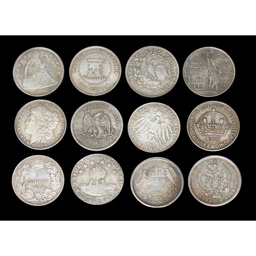 881 - Twelve various fantasy/collection filler coins, including 1937 Australian Silver Crown, 1900 Hungari... 