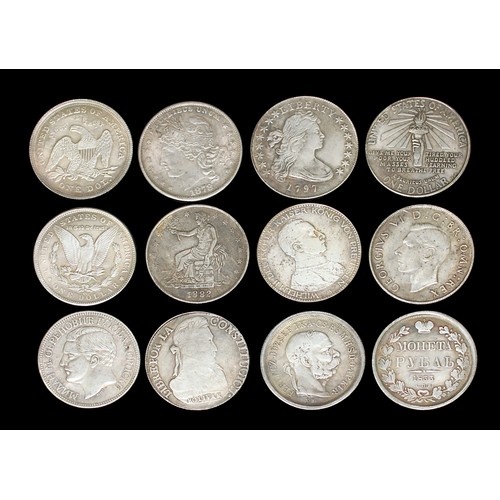 881 - Twelve various fantasy/collection filler coins, including 1937 Australian Silver Crown, 1900 Hungari... 