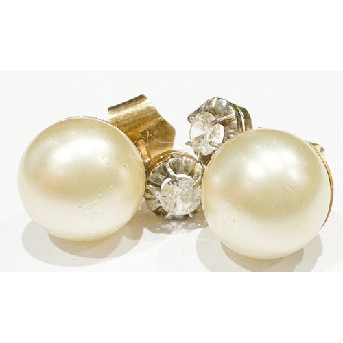 93 - A pair of 18ct yellow gold cultured pearl earrings, pearls approximately 10mm each, to the top of pe... 