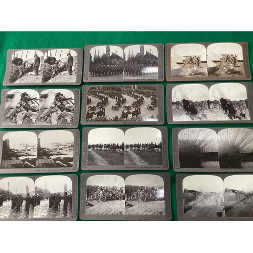 266 - A collection of 101x stereoscopic cards (48 of which are photographed) from World War One published ... 