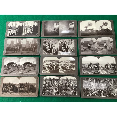 266 - A collection of 101x stereoscopic cards (48 of which are photographed) from World War One published ... 