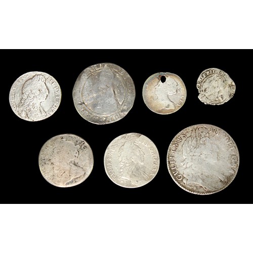 847 - An Elizabeth I silver shilling, and Half Groat, together with a William III Half Crown and two Willi... 