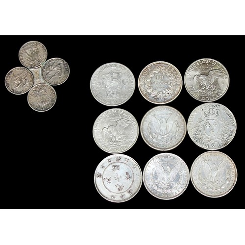 850 - A quantity of foreign circulated coins including silver Louis XV 1 Ecu 1735, US silver Dollars 1881,... 