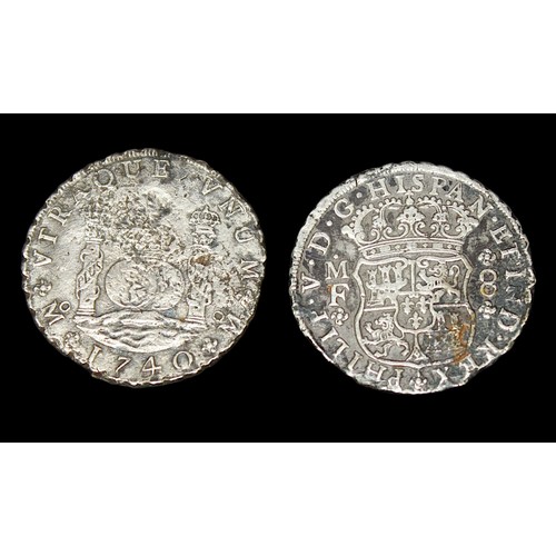 853 - Two Philip V, silver eight reales, 1740 MF, Mexico City, good very fine. These coins was recovered f... 