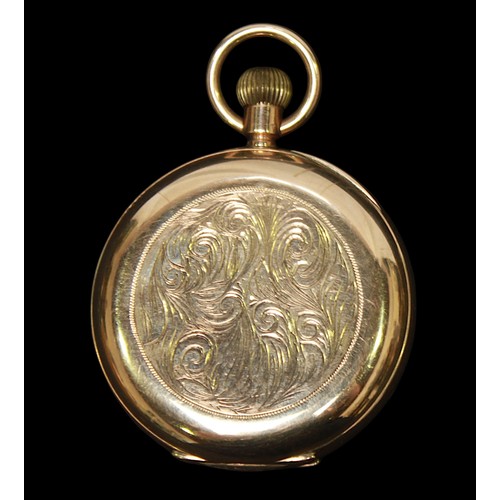 46 - A 9ct gold full-hunter pocket watch, the white enamel dial with Roman numerals denoting hours and su... 