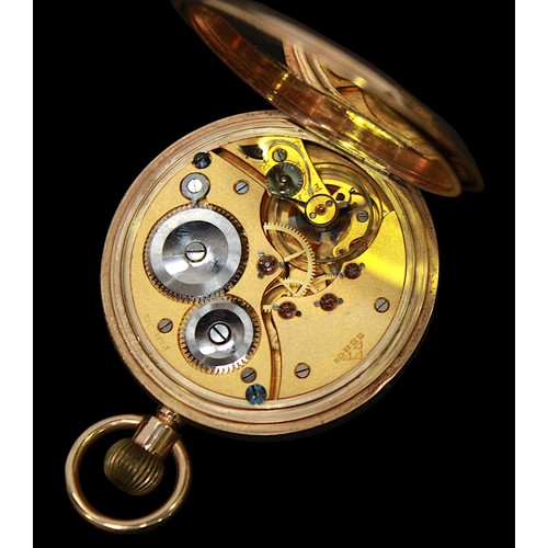 46 - A 9ct gold full-hunter pocket watch, the white enamel dial with Roman numerals denoting hours and su... 