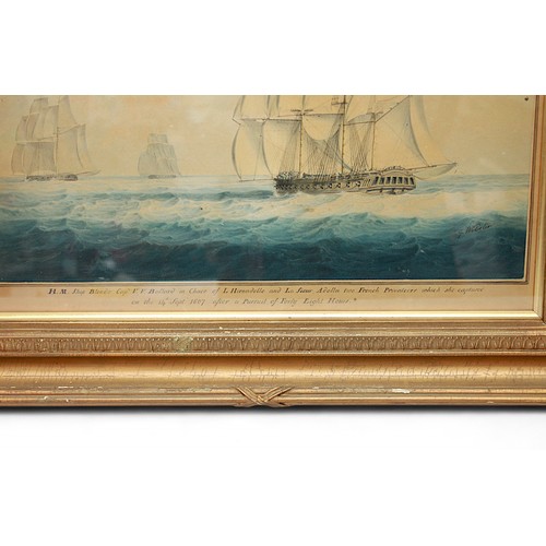 172 - George Webster (exh. 1797-1832) H. M. Ship Blonde Capn V. V. Ballard in Chace of L'Hirondelle and La... 