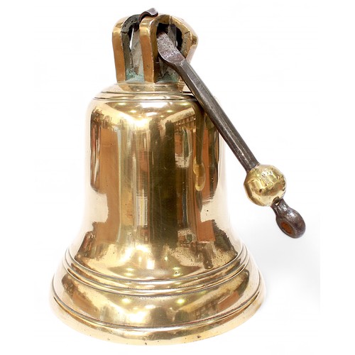 16 - A brass ship's bell with with detachble clanger, 33cm high.