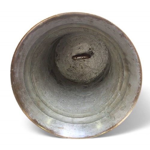 16 - A brass ship's bell with with detachble clanger, 33cm high.