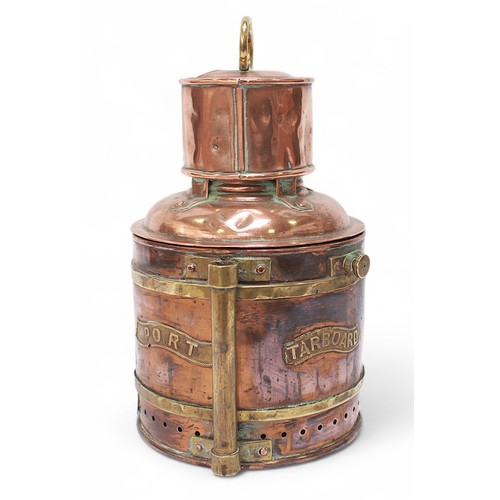 15 - An Eli Griffiths & Sons, Birmingham, copper and brass dual port/starboard and anchor light, with ris... 