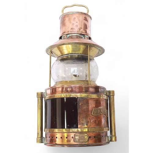 15 - An Eli Griffiths & Sons, Birmingham, copper and brass dual port/starboard and anchor light, with ris... 