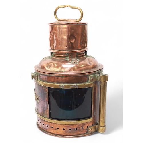 15 - An Eli Griffiths & Sons, Birmingham, copper and brass dual port/starboard and anchor light, with ris... 