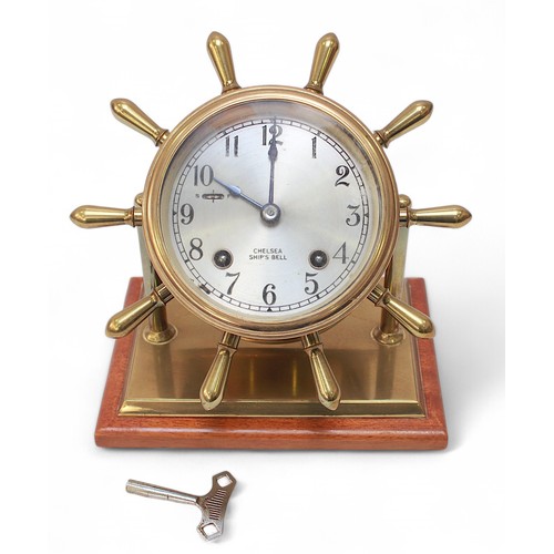 14 - A 'Chelsea Ship's Bell' mantel clock, with eight-day spring-driven movement striking a bell, silvere... 