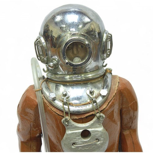 24 - A scratch-built carved and painted wooden and stainless-steel figure of a Deep Sea Diver, presented ... 