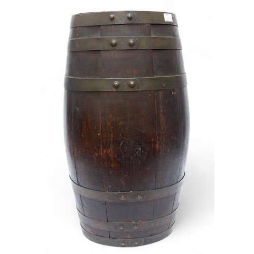 38 - A brass bound coopered spirit barrel, 61cm high.