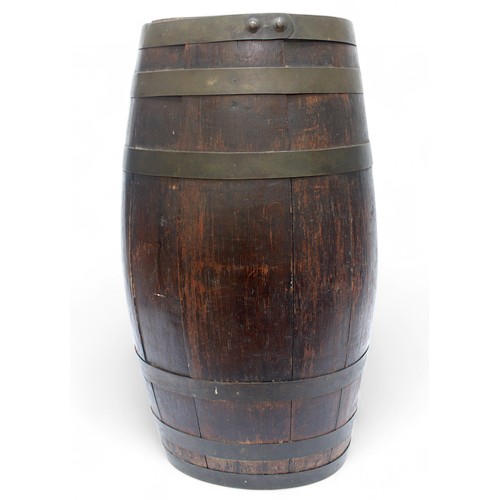 38 - A brass bound coopered spirit barrel, 61cm high.