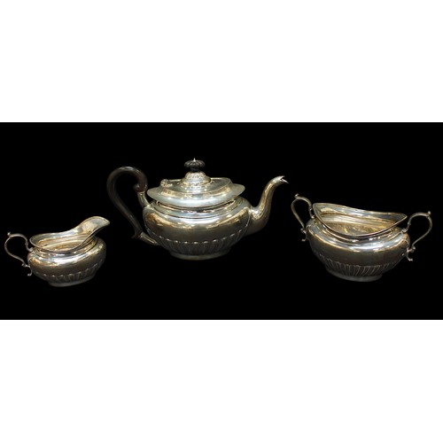 315 - A George V three-piece silver teaset by Martin Hall & Co. Ltd, comprising teapot, cream jug and suga... 