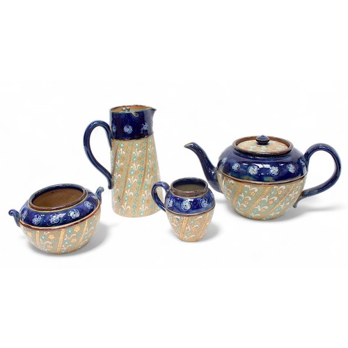 280 - A Doulton Lambeth Slater four-piece tea set, comprising teapot, water pot, cream jug and sugar bowl,... 