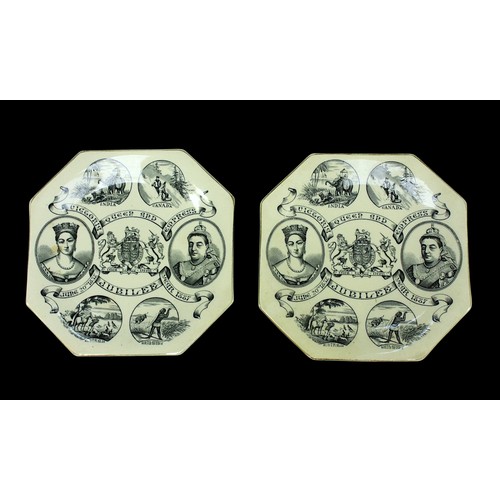 282 - A pair of Queen Victoria Golden Jubilee commemorative plates, 1887, of octagonal form and printed in... 