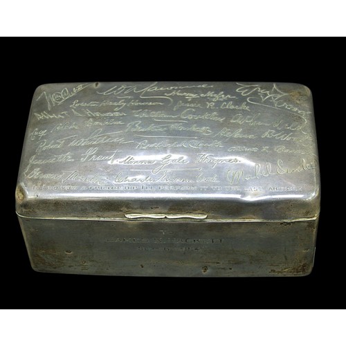 317 - A silver cigarette box with presentation inscription to American actor and manager James Keteltas Ha... 