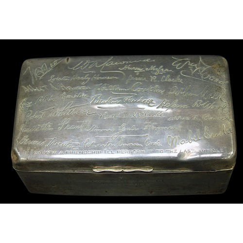 317 - A silver cigarette box with presentation inscription to American actor and manager James Keteltas Ha... 