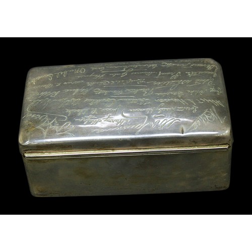 317 - A silver cigarette box with presentation inscription to American actor and manager James Keteltas Ha... 