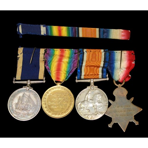 159 - A WW1 Trio and LSGC Medal Group to R.M.A. 9104 Gunner H. Bell R.M. Brigade, comprising 1914 Mons Sta... 