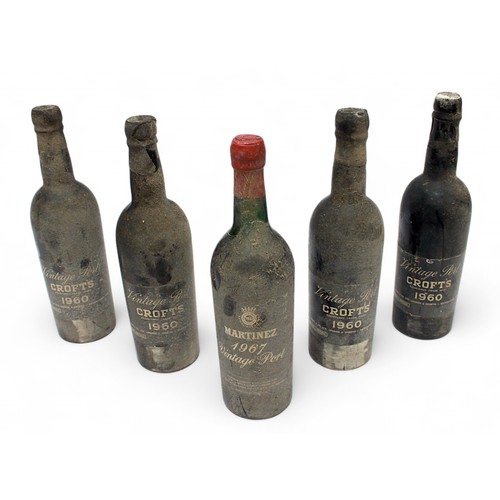 245 - Five bottles of Vintage Port, comprising four bottles of Croft’s 1960 Vintage Port, and a bottle of ... 