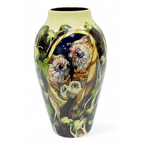 299 - A large limited edition Moorcroft Pottery vase, of ovoid form, in the ‘Hoots at Home’ pattern, desig... 