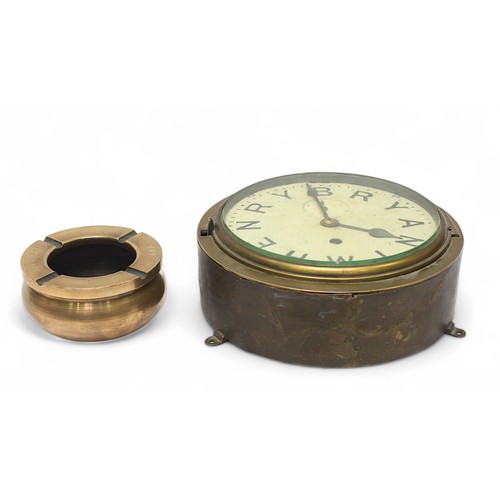 69 - A brass bulkhead clock with subsidiary seconds dial and letters denoting the hours spelling 'HENRY B... 