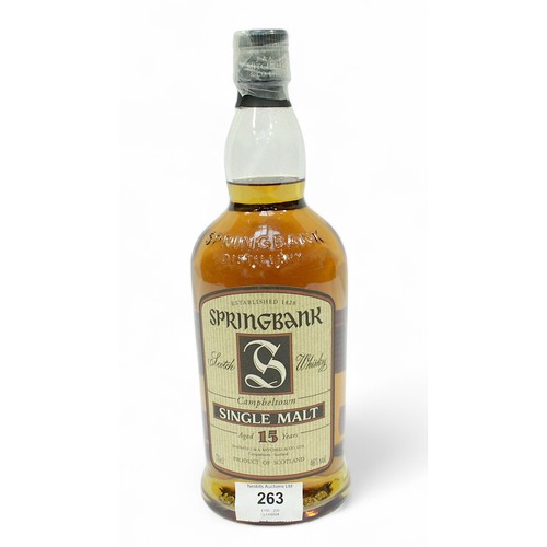 263 - Springbank 15 Year Old, 70cl, 46% vol, Campbeltown Single Malt, level: mid to lower neck.