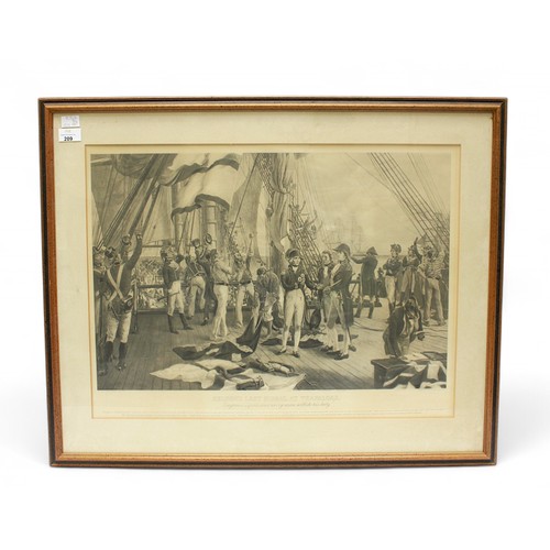 209 - After Thomas Davidson, 'Nelson's Last Signal at Trafalgar,' monochrome print, 48x63cm, together with... 