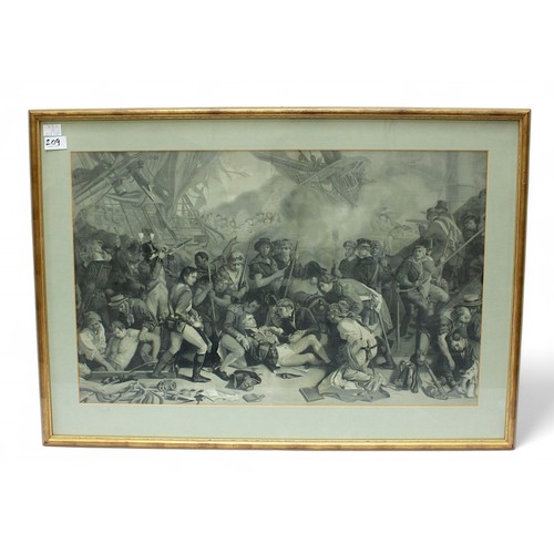 209 - After Thomas Davidson, 'Nelson's Last Signal at Trafalgar,' monochrome print, 48x63cm, together with... 