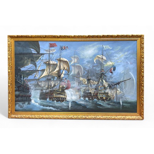 207 - John R. Terry. Naval battle scene off Cape Finisterre in 1747, showing the French escort ship L'Invi... 