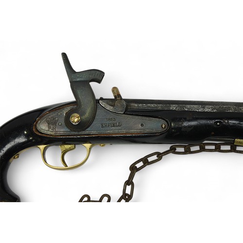 137 - Three various decorative percussion and flintlock pistols, comprising two Victorian Enfield Sea Serv... 