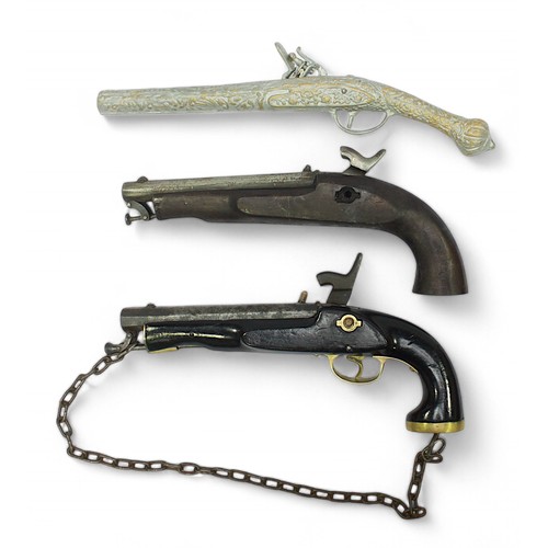 137 - Three various decorative percussion and flintlock pistols, comprising two Victorian Enfield Sea Serv... 