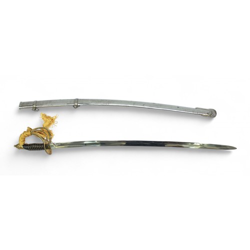 133 - A reproduction US 1860 pattern cavalry officer's sword, with open brass swirled hilt and wire-bound ... 