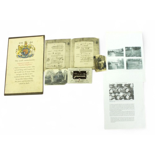 93 - Parachute Regiment / WWII Interest. A small quantity of ephemera including The George VI scroll comm... 