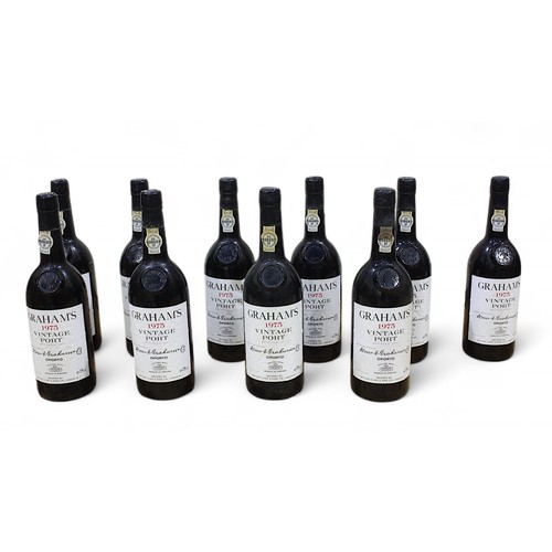 266 - Ten bottle of Graham's 1975 Vintage Port, 75cl, 20.7% vol, bottled in 1977, housed in a Graham's Por... 