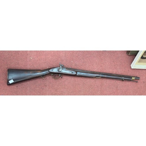 103 - A 19th century British percussion musket, converted from a flintlock, 25.5-inch barrel with foresigh... 