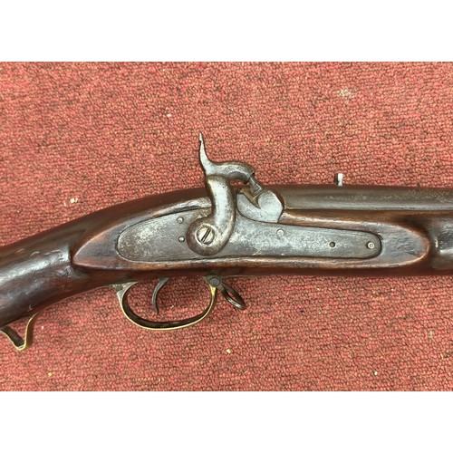 103 - A 19th century British percussion musket, converted from a flintlock, 25.5-inch barrel with foresigh... 